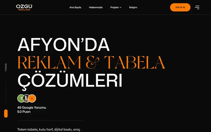 Özgü Reklam web sitesinin masaüstü ana sayfa görünümü