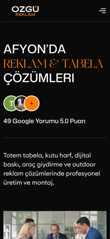 Özgü Reklam web sitesinin mobil görünümü