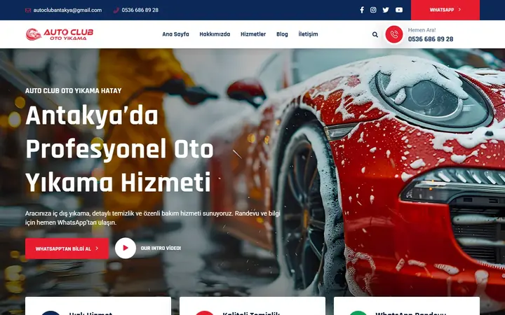 Auto Club Oto Yıkama web sitesinin masaüstü ana sayfa görünümü