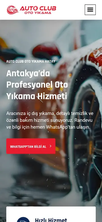 Auto Club Oto Yıkama web sitesinin mobil görünümü
