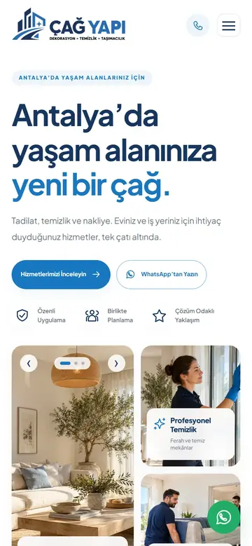 Çağ Yapı web sitesinin mobil görünümü