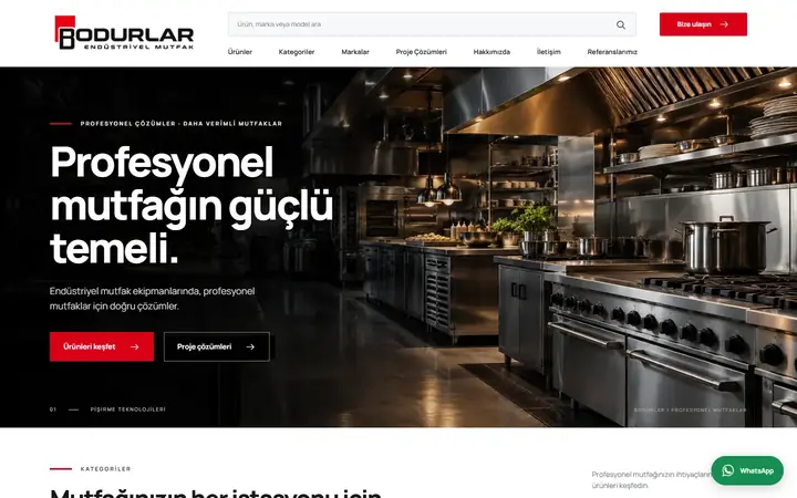 Bodurlar Endüstriyel Mutfak web sitesinin masaüstü ana sayfa görünümü
