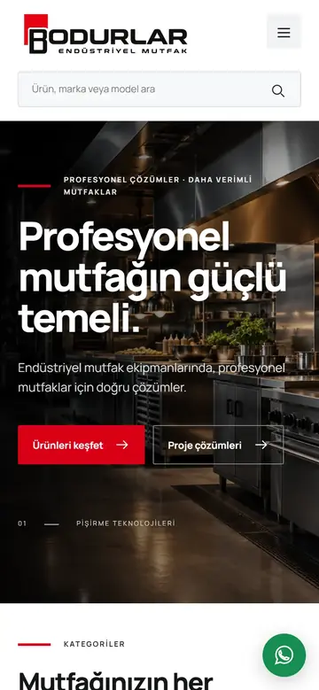 Bodurlar Endüstriyel Mutfak web sitesinin mobil görünümü