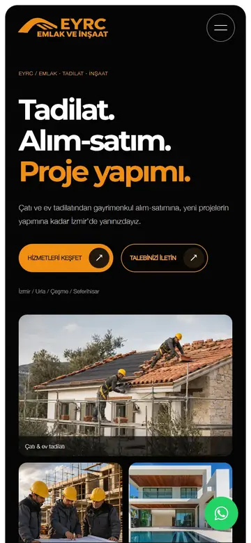 EYRC Emlak ve İnşaat web sitesinin mobil görünümü