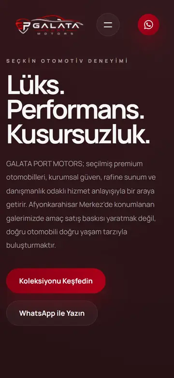 Galata Port Motors web sitesinin mobil görünümü