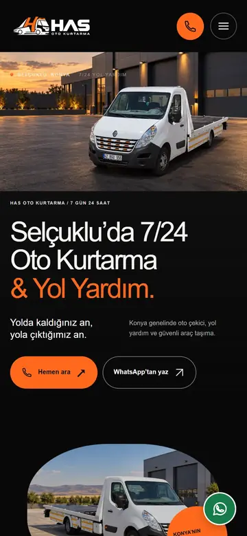 Has Oto Kurtarma web sitesinin mobil görünümü