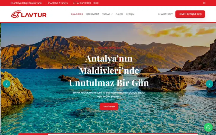 Lavtur web sitesinin masaüstü ana sayfa görünümü