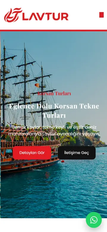 Lavtur web sitesinin mobil görünümü